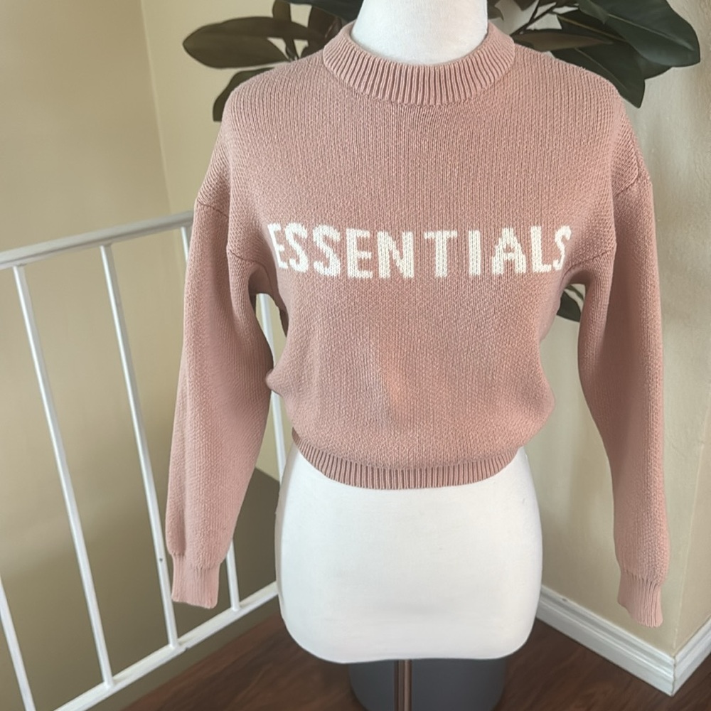 Essentials Girls Blush Knit Crew Neck Pullover Sweater Matte Blush Size S